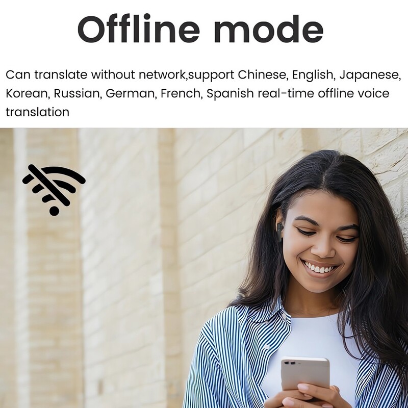 Išmaniosios vertėjo ausinės 144 kalbomis realiuoju laiku AI balso vertėjas 98 % tikslumo palaikymas prisijungus neprisijungus 4 vertimo režimas