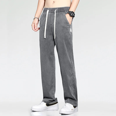 Καλοκαιρινό λεπτό φαρδύ φαρδύ ανδρικό τζιν Soft Lyocell Elastic Fashion Casual ίσιο τζιν παντελόνι μαύρο μπλε γκρι