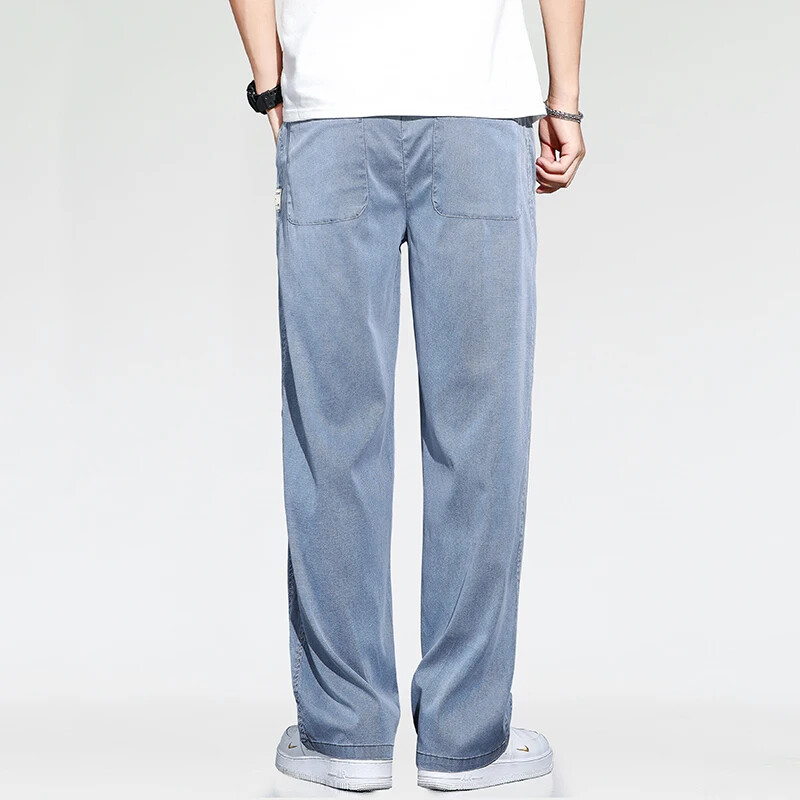 Καλοκαιρινό λεπτό φαρδύ φαρδύ ανδρικό τζιν Soft Lyocell Elastic Fashion Casual ίσιο τζιν παντελόνι μαύρο μπλε γκρι