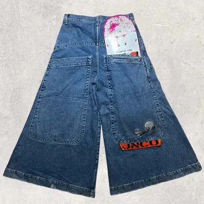 Harajuku Hip Hop JNCO Τζιν Y2k Ανδρικό καγκουρό γραφικό μεγάλη τσέπη μπλε vintage φαρδύ τζιν γοτθικό φαρδύ παντελόνι με ψηλή μέση