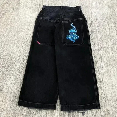 Harajuku Hip Hop JNCO Τζιν Y2k Ανδρικό καγκουρό γραφικό μεγάλη τσέπη μπλε vintage φαρδύ τζιν γοτθικό φαρδύ παντελόνι με ψηλή μέση