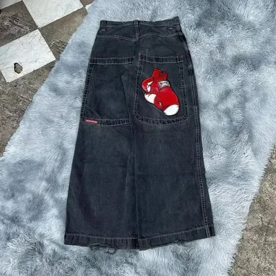 Harajuku Hip Hop JNCO Τζιν Y2k Ανδρικό καγκουρό γραφικό μεγάλη τσέπη μπλε vintage φαρδύ τζιν γοτθικό φαρδύ παντελόνι με ψηλή μέση
