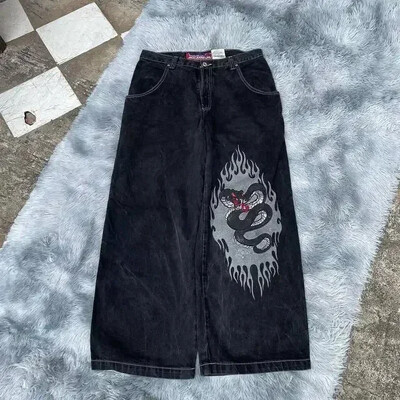 Harajuku Hip Hop JNCO Τζιν Y2k Ανδρικό καγκουρό γραφικό μεγάλη τσέπη μπλε vintage φαρδύ τζιν γοτθικό φαρδύ παντελόνι με ψηλή μέση