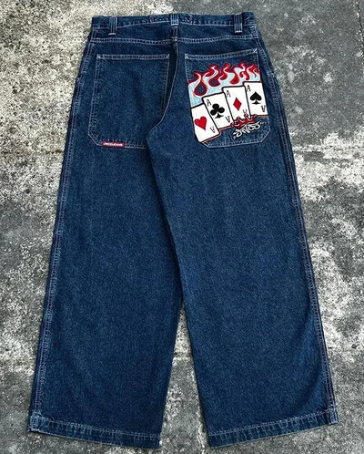 Harajuku Hip Hop JNCO Τζιν Y2k Ανδρικό καγκουρό γραφικό μεγάλη τσέπη μπλε vintage φαρδύ τζιν γοτθικό φαρδύ παντελόνι με ψηλή μέση