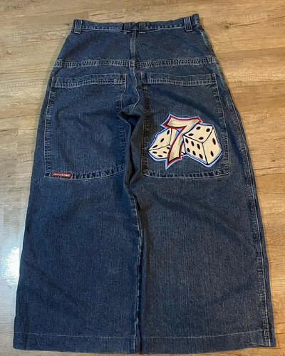 Harajuku Hip Hop JNCO Τζιν Y2k Ανδρικό καγκουρό γραφικό μεγάλη τσέπη μπλε vintage φαρδύ τζιν γοτθικό φαρδύ παντελόνι με ψηλή μέση