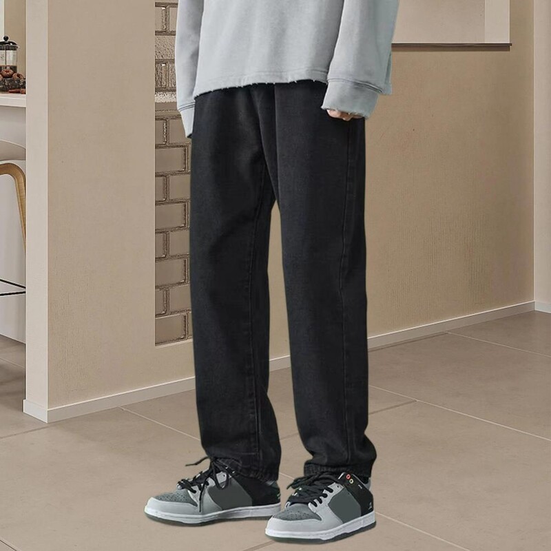 Meeste teksad Tõmblukk Fly ühevärvilised sirged teksapüksid kevadsügis, avara istumisega laia säärega Hip Hop Baggy teksad reisimiseks