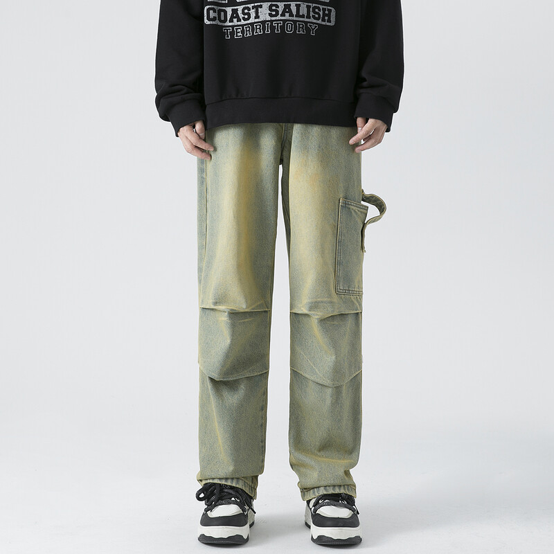 2024. aasta kevad, uued meeste teksapüksid laia säärega teksapüksid, kottis teksad High Street Y2K mitme taskuga vintage tänavarõivaste püksid