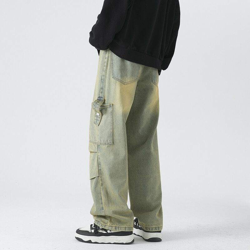2024. aasta kevad, uued meeste teksapüksid laia säärega teksapüksid, kottis teksad High Street Y2K mitme taskuga vintage tänavarõivaste püksid