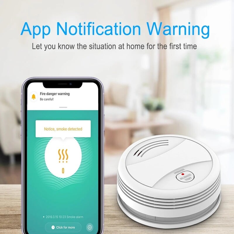 Wifi Tuya Smart Smoke Detector Sensor 80DB Signalizacija Gaisro dūmų detektorius Wifi/433 Priešgaisrinė apsauga Namų apsaugos signalizacija Smart Life APP