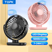 Преносим мини вентилатор TOPK K60C 5000 mAh, стоящи вентилатори за стая, LED дисплей, ротация на 360°, тих персонален настолен електрически вентилатор за Campin