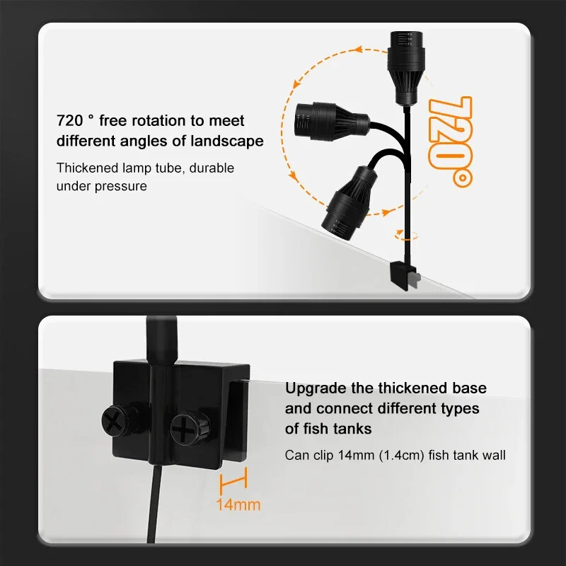 Akvaariumi LED-valgusega kalapaagi kaunistus, reguleeritav fookus, kohtvalgusti taimed, kasvav lamp Kilpkonna roomajate tarvikud 9w 12w 15w