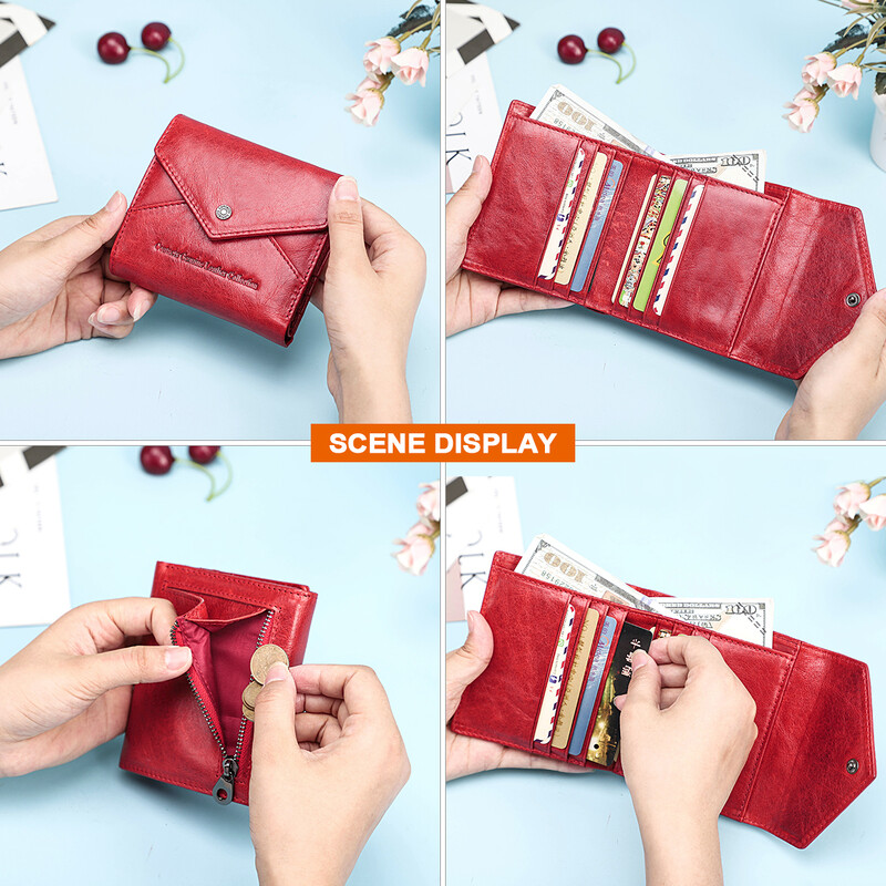 CONTACT'S Μίνι πορτοφόλια από γνήσιο δέρμα για γυναίκες Λεπτές θήκες καρτών RFID Πορτοφόλια νομισμάτων Κλιπ χρημάτων Γυναικεία πορτοφόλια Τσάντες Τσάντες