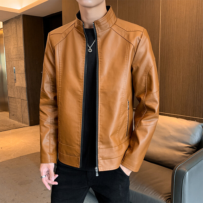 Äri Meeste Moodne nahktagi vabaaja Slim Fit Stand krae Nahkjakk Meeste nahktagi Trend jakid Pealisrõivad