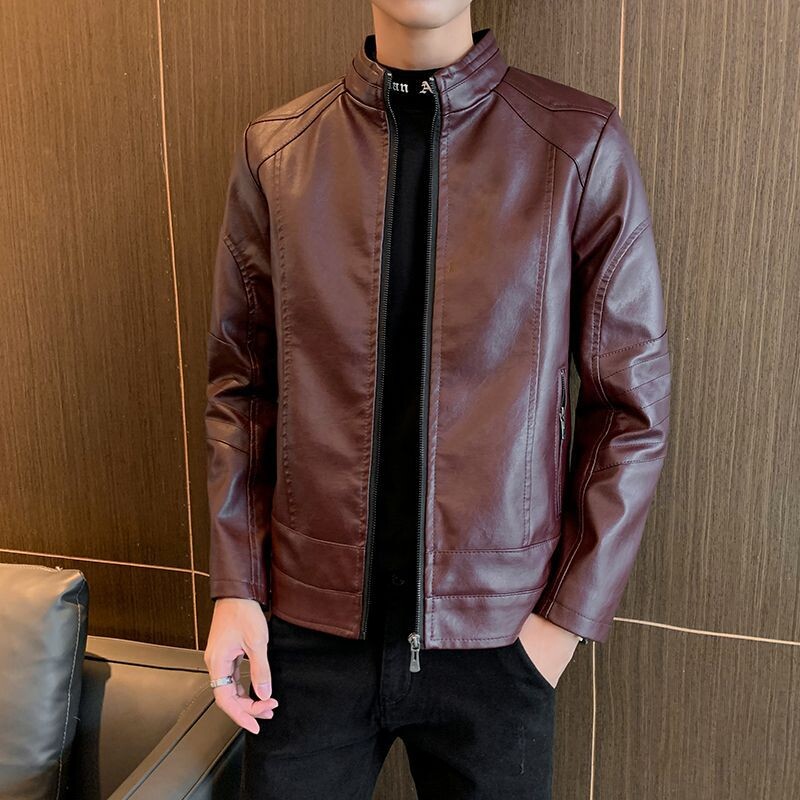 Äri Meeste Moodne nahktagi vabaaja Slim Fit Stand krae Nahkjakk Meeste nahktagi Trend jakid Pealisrõivad