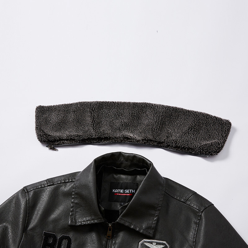 Nahkjakk Meeste talvefliis Original Moto & Biker tikandiga Eemaldatav karusnahast krae Tuulejope Ropa De Hombre õhuke mantel