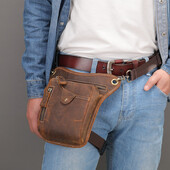 Vintage vyrų juosmens „Fanny Pack Drop Leg Cross Body Body“ pečių krepšiai motociklo vairuotojui, PU odos vyriškas „Messenger“ klubų diržo šlaunų krepšys