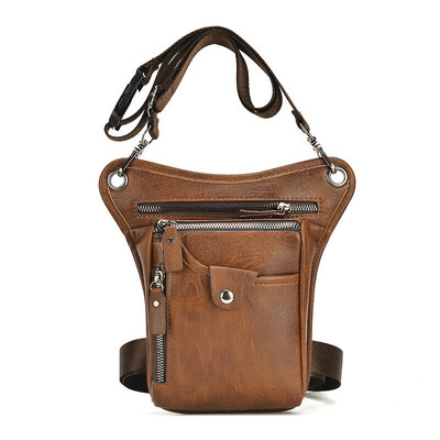 Vintage vyrų juosmens „Fanny Pack Drop Leg Cross Body Body“ pečių krepšiai motociklo vairuotojui, PU odos vyriškas „Messenger“ klubų diržo šlaunų krepšys
