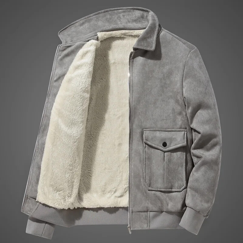Θερμικό δερμάτινο μπουφάν για άντρες Χειμερινό παλτό μοτοσικλέτας με ζεστή φλις επένδυση ψεύτικο σουέτ, αντιανεμικό εξωτερικό αντιανεμικό επάνω μέρος με φερμουάρ αντιανεμικό
