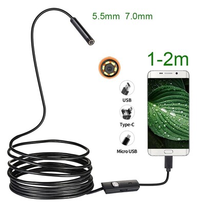 5,5 7 mm-es Android Endoszkóp 3 az 1-ben USB/Mikro USB/C típusú borescope vizsgálókamera Vízálló okostelefonokhoz