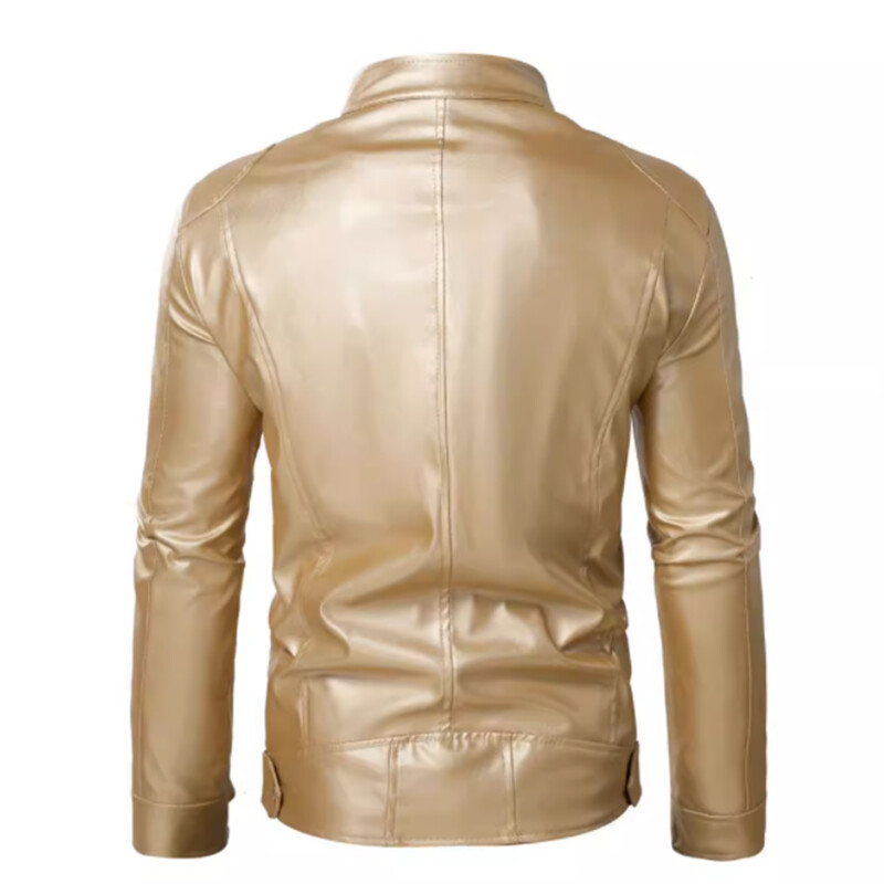 Kevadine ja sügisene uus meeste õhuke nahkjakk Kuldne/hõbedane Trend Singer Host Stage Performance Kleit Meeste vabaaja mantel