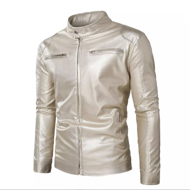 Kevadine ja sügisene uus meeste õhuke nahkjakk Kuldne/hõbedane Trend Singer Host Stage Performance Kleit Meeste vabaaja mantel