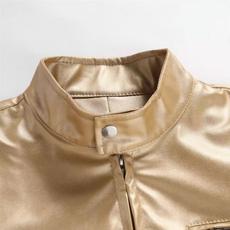 Kevadine ja sügisene uus meeste õhuke nahkjakk Kuldne/hõbedane Trend Singer Host Stage Performance Kleit Meeste vabaaja mantel