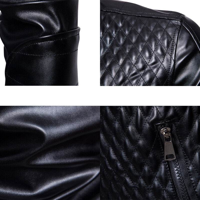 Pánska kožená bunda so stojatým golierom, ľahká motocyklová bunda z umelej kože