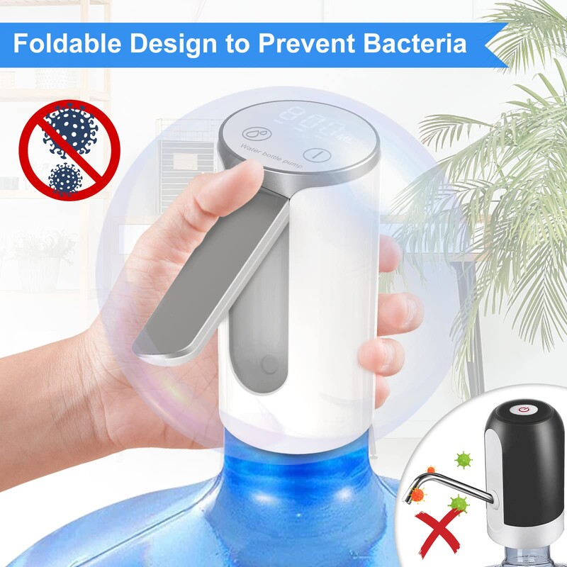 Диспенсър за вода с LED дисплей, сензорен бутон 3 количествени настройки Помпа за питейна вода, сгъваем диспенсър за зареждане тип C
