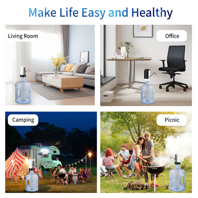 HiPiCoki veepudelipump 19-liitrine veejaotur USB laadimisautomaatne kaasaskantav elektriline veepump universaalse ämbrikorgiga