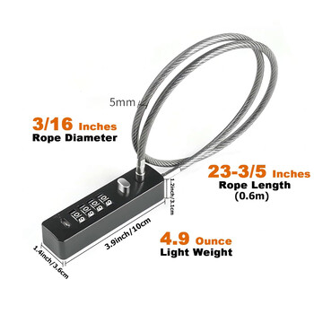 4ψήφιος συνδυασμός Long Rope Cable Lock Lock Resetable Code for Bicycle Locker File Locked Cabinet