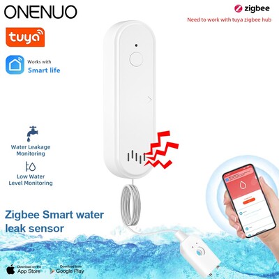 ONENUO Tuya Zigbee Detektor vode Senzor curenja Alarm Detektor curenja 80DB Zvuk Smart Life APP Upozorenje o poplavi Sigurnost preljeva