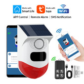 2в1 WiFi Tuya Интелигентно дистанционно управление Зареждане на открито Сигурност Звукова аларма Детектор Сензор Ферма Градина Слънчева Инфрачервена сирена Соларна
