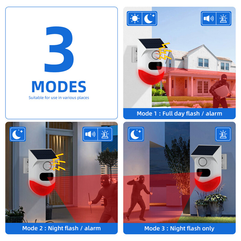 2in1 WiFi Tuya nutikas kaugjuhtimispult Välislaadimine Turvalisus Helialarm detektor Andur talu aed päikeseenergia infrapuna sireen päikeseenergia