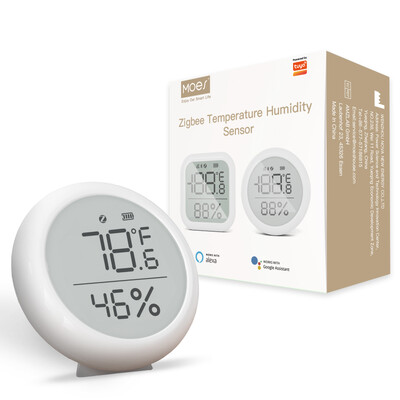 MOES Tuya ZigBee Smart Home сензор за температура и влажност с LED екран работи с Google Assistant и Tuya Zigbee Hub