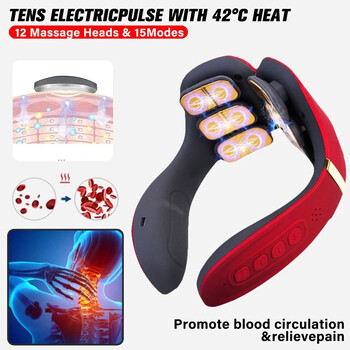 Θέρμανση 12 Heads Back And Neck Massager 15 Gears Electric Neck Massage Instrument Massager for Relieve Cervical Spondylosis