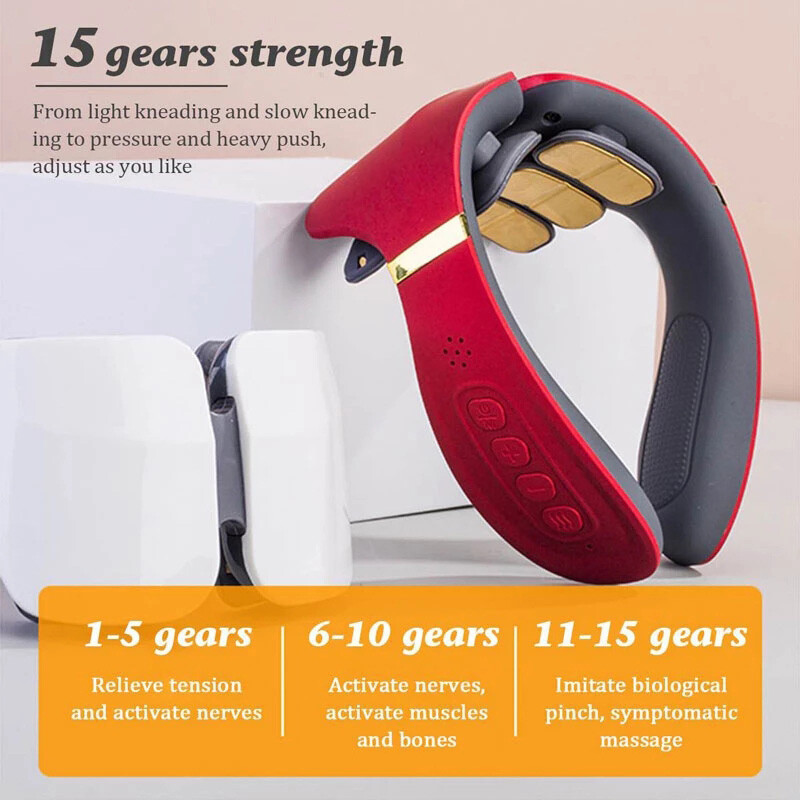 Soojendus12 pea selja- ja kaelamasseerija 15 käiku elektrilised kaelamassaažiinstrumentide masseerijad emakakaela spondüloosi leevendamiseks