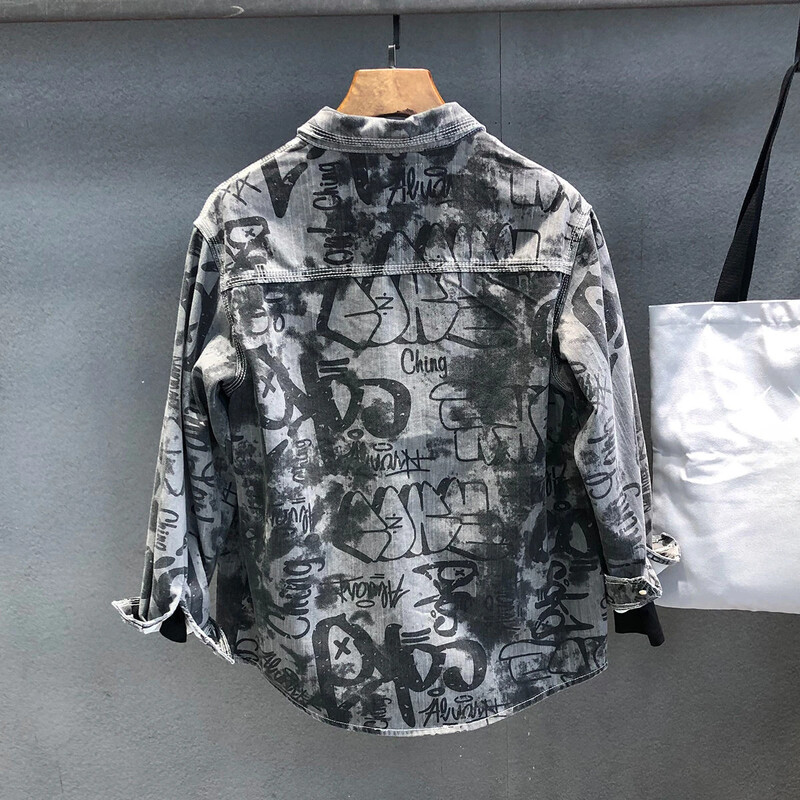 Meeste teksajakk pikk särk, laiad õlad, mood meeste teksamantlid, varrukad Korea populaarsed rõivad, luksuslik trükis Vintage kauboi