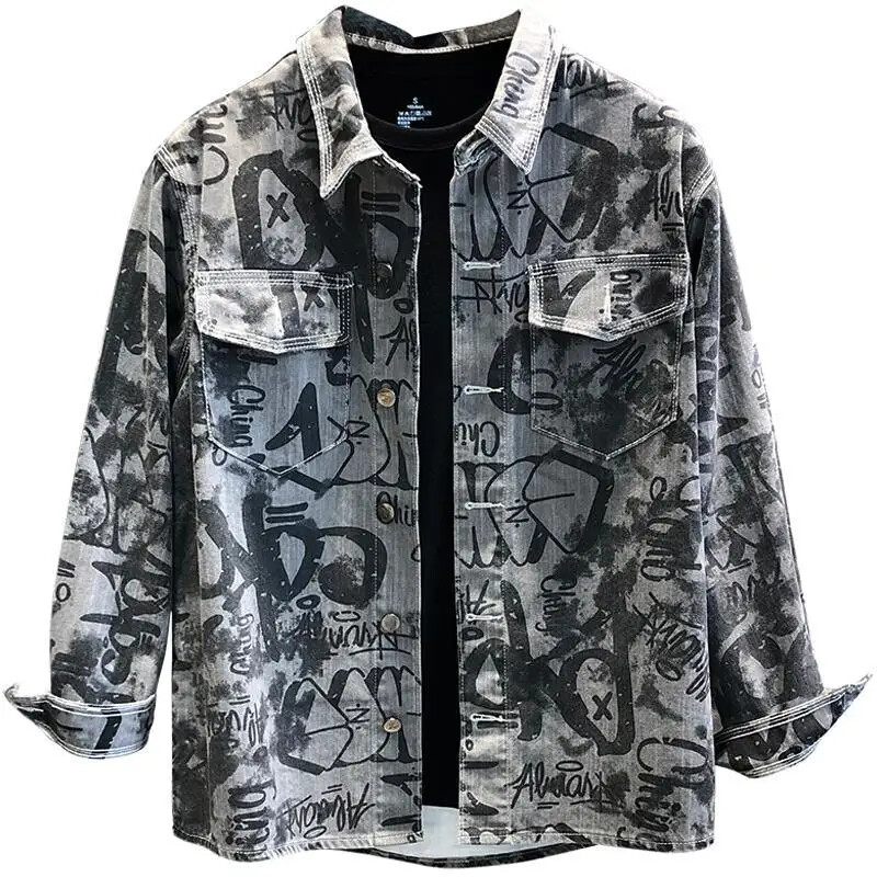 Meeste teksajakk pikk särk, laiad õlad, mood meeste teksamantlid, varrukad Korea populaarsed rõivad, luksuslik trükis Vintage kauboi