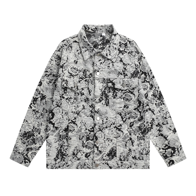 Συνονθύλευμα πλισέ Jacquard Jean Jacket for Men Fashion American Washed Ripped Denim Jackets Distressed Oversized Unisex παλτό