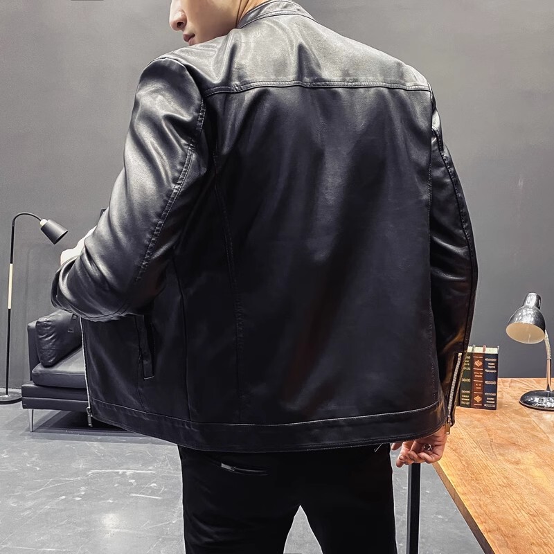 Νέο Ανδρικό Δερμάτινο Μπουφάν Classic Slim Fit Δερμάτινο Μπουφάν PU Μονόχρωμο Ανδρικό Μεγάλο Μαύρο Δερμάτινο Μπουφάν