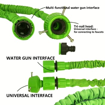 1 бр., разширяем градински маркуч 25-100 фута с конектор, гъвкав маркуч за вода под високо налягане със 7-режимен пистолет за пръскане, универсален конектор