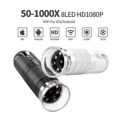 Digitális mikroszkóp vezeték nélküli zsebes kézi USB mikroszkópok 1000X zoom fix fókuszú HD nagyító LED-del iPhone Android PC-hez