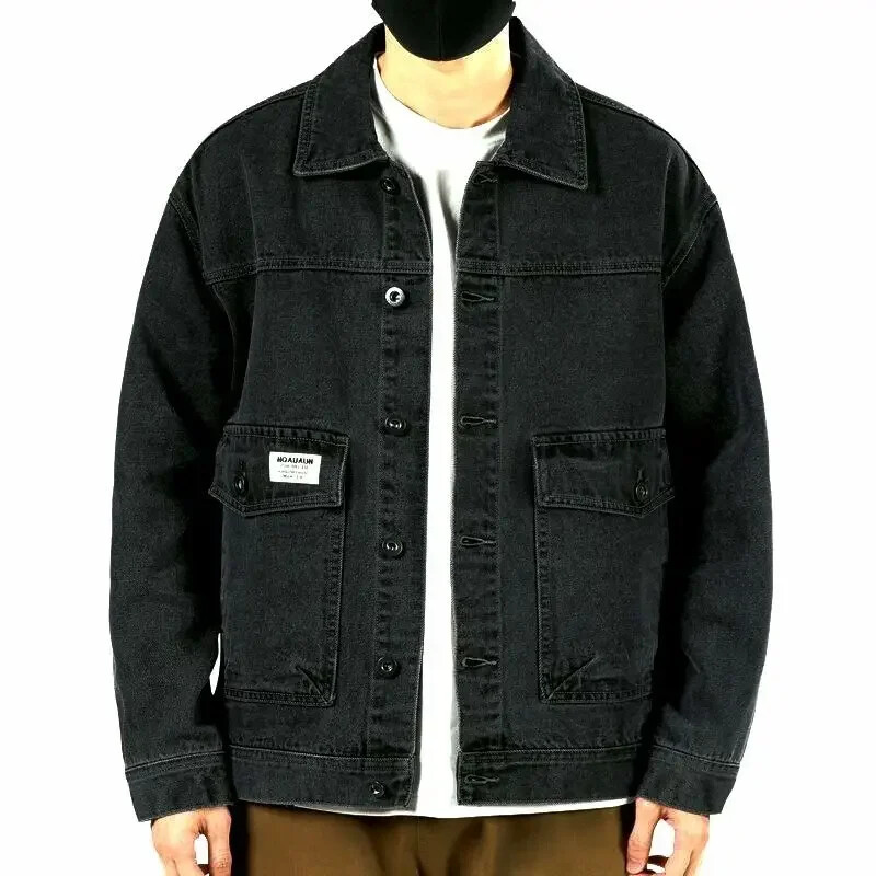 Teksad Mantel meestele Must Jaapani Cargo Denim jakid Meeste Kantud Elastsed Välisrõivad Mood Talvised Ülerõivad Ühes tükis vabaaja suurus LG