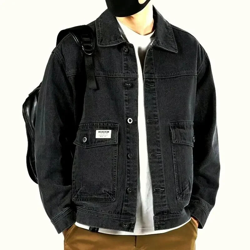 Teksad Mantel meestele Must Jaapani Cargo Denim jakid Meeste Kantud Elastsed Välisrõivad Mood Talvised Ülerõivad Ühes tükis vabaaja suurus LG