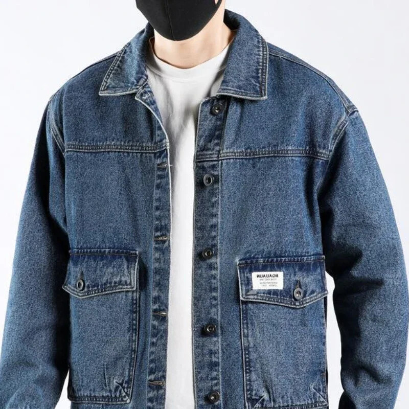 Teksad Mantel meestele Must Jaapani Cargo Denim jakid Meeste Kantud Elastsed Välisrõivad Mood Talvised Ülerõivad Ühes tükis vabaaja suurus LG