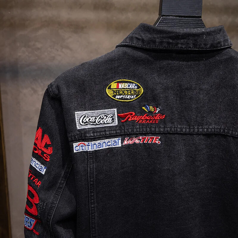 Μοντέρνο κεντημένο casual τζάκετ με τρύπες Ανδρικά φαρδιά τζιν ρούχα Μοντέρνο νεανικό μπουφάν άνοιξη και φθινόπωρο μακρυμάνικο μπουφάν