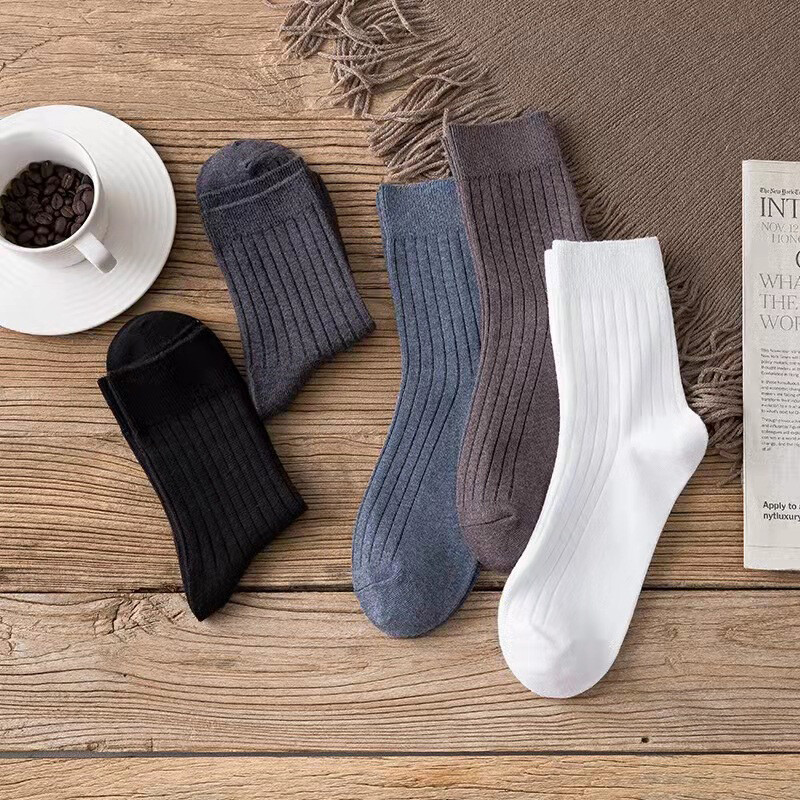 5 poros vyriškų juodai baltų šiltų kojinių rinkinys rudens ir žiemos vyriškos vienspalvės kasdienės verslo kojinės