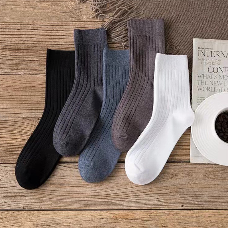 5 poros vyriškų juodai baltų šiltų kojinių rinkinys rudens ir žiemos vyriškos vienspalvės kasdienės verslo kojinės