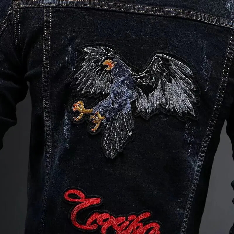 Άνοιξη Φθινόπωρο Λεπτό Νεανικό Καουμπόη Ζακέτα Εργασίας Πολυτελές Κορεάτικο Κέντημα Τζιν Πολυτελές ανδρικό βαρύ μπουφάν για μοτοσυκλέτα