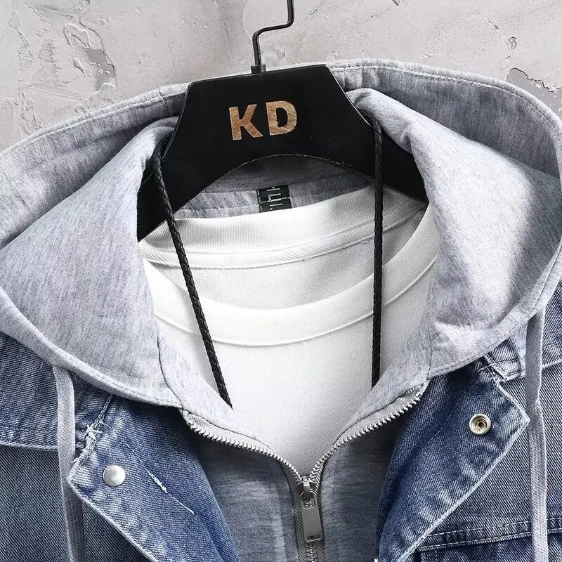 Proljetno-jesenska traper dvodijelna jakna Illusion Capuz za muškarce, ležerna studentska radna odjeća s kapuljačom, gornji kaput uobičajene dužine, širok kroj